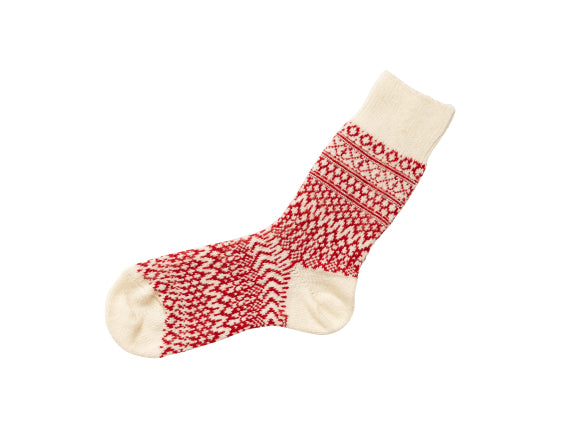 Nishiguchi Kutsushita Wool Jacquard OSLO Socks – RED SOX